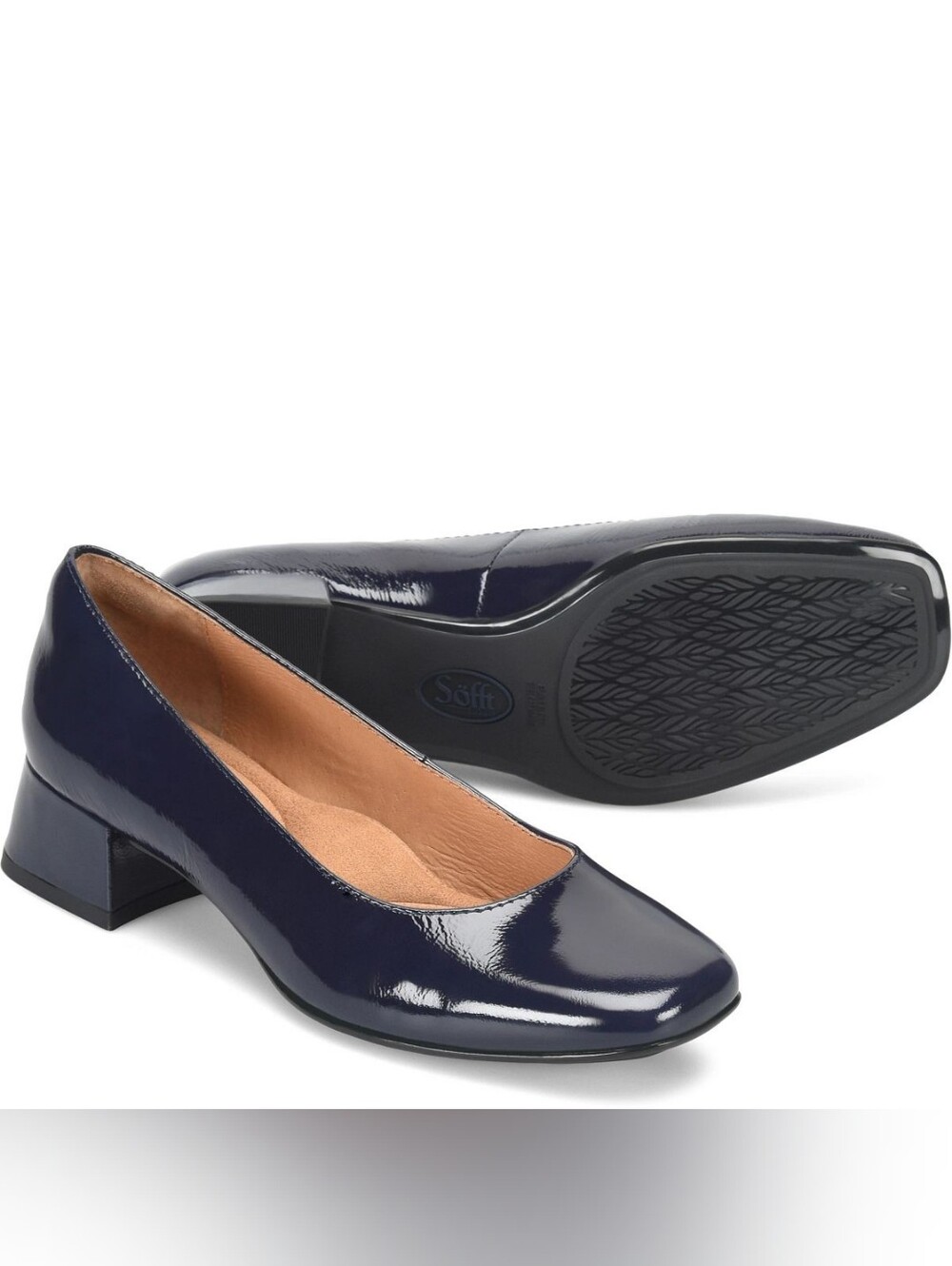 Sofft Lillian Patent Low Block Heel Pump in Navy Size 8.5
